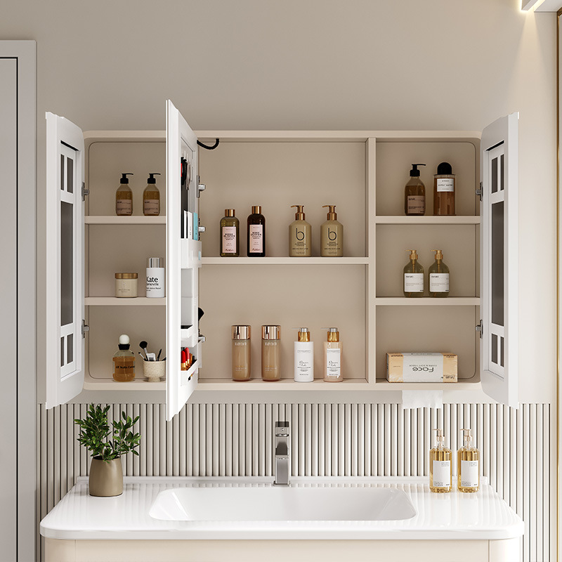 Space Aluminum Round Arc Intelligent Storage Beauty Frame Mirror Cabinet Bathroom Wall-mounted Separate Storage Bathroom Mirror