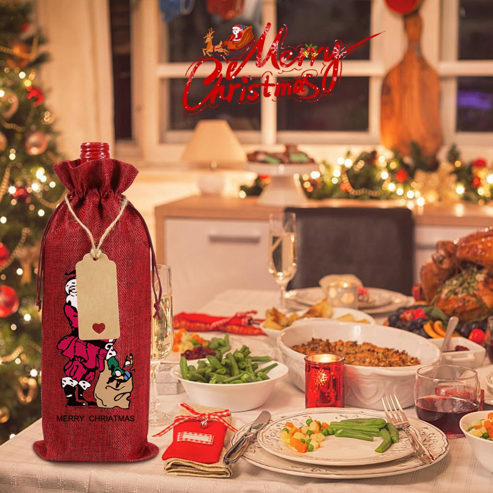 Customized Imitation Linen Drawstring Red Wine Bag to Celebrate Birthday, Retirement, Engagement, Christmas, Champagne Wine Single Packaging