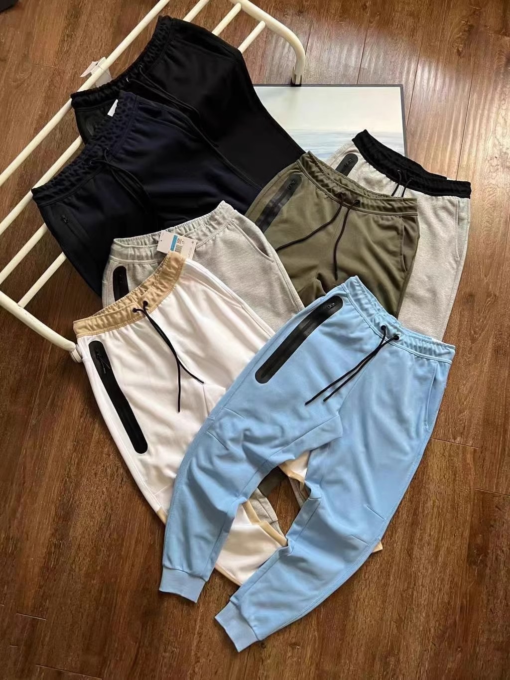 2024 New Men's Air Layer Cotton Sports Pants Spring, Autumn and Winter Color-matching Drawstring Sweatpants Leggings Casual Trendy Pants