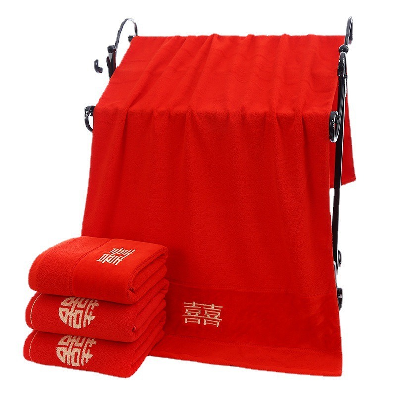 Cotton wedding bath towel Big Red Jacquard 32 shares not easy to fade not easy to fade back gift wedding bath towel