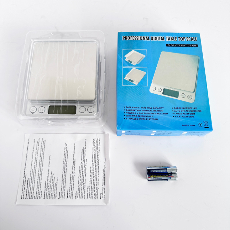 I2000 Digital Scale 3kg Baking Kitchen Scale High-Precision Jewelry Scale 0.1g Gram Weight Scale Stainless Steel Kitchen Scale