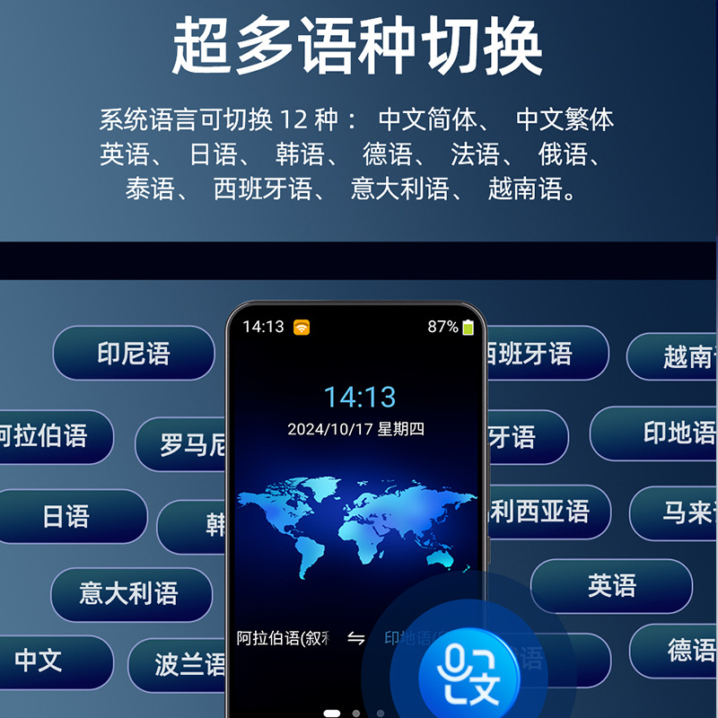 Multi-Language Translator, Simultaneous Translation, Offline Intelligent English Learning, Overseas Travel, Chinese, English, Japanese, Korean, French, German and Russian