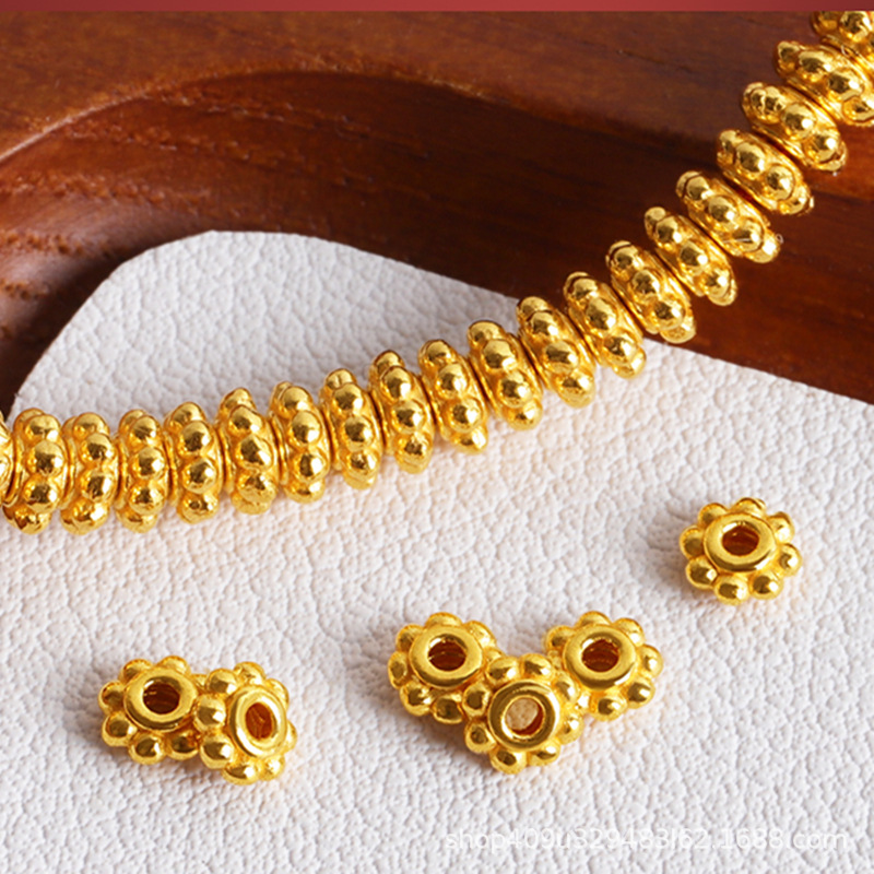 Shuibei Gold 999 Foot Gold Bead Hard Golden Triangle Wheel Abacus Bead Threaded Spacer Handstring DIY Bead Accessories