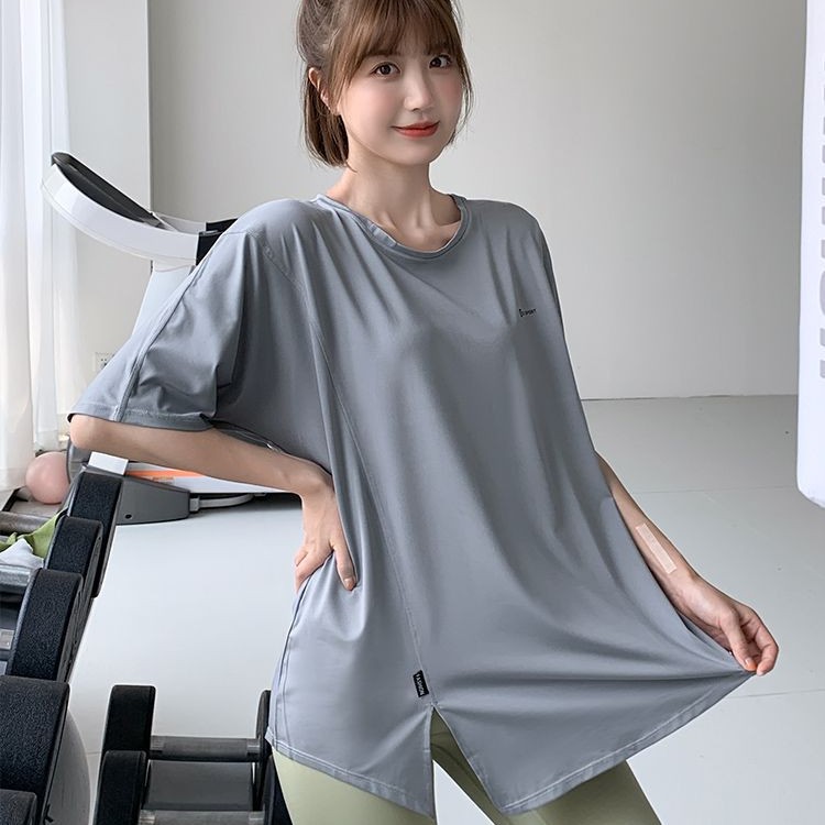 [Customized] Large Size Fitness Clothing Sports Quick-Drying Short-Sleeved T-Shirt Loose Large Size Running Yoga Top Women Summer