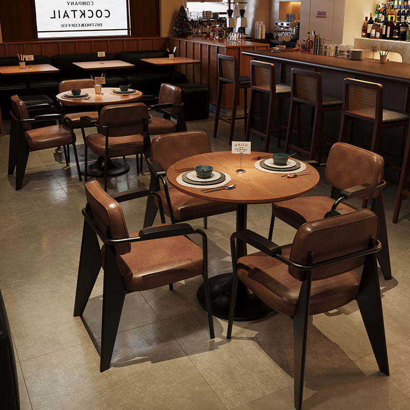 American Retro Cafe Table and Chair Combination Bar Tavern Dining Table and Chair Internet Celebratory Music Dining Bar Clear Bar Solid Wood Table and Chair