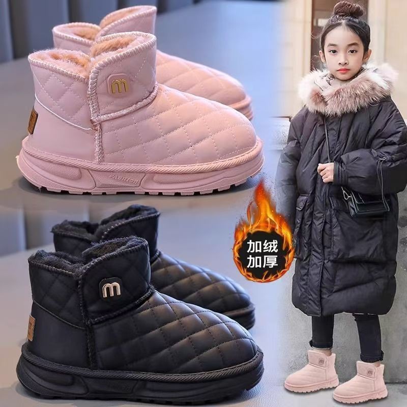 Велюровые сапоги для девочек, зимние, новые 2025 года, утолщенные, водонепроницаемые, большие короткие хлопковые сапоги, нескользящие хлопковые туфли для мальчиков