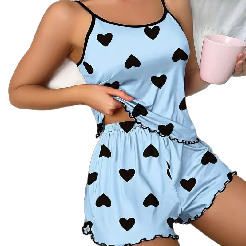 European and American Butterfly Print Pajamas Camisole Elastic Waistband Shorts Women's and Home Suits Spring New Style