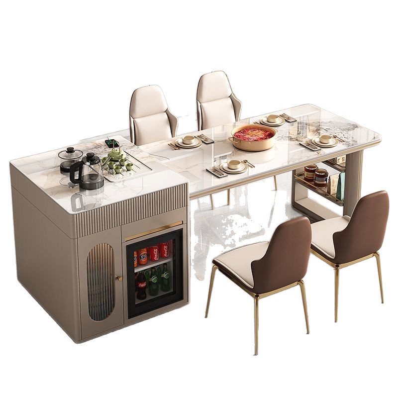 Slate Island Dining Table Integrated Modern Simple Home Kitchen Multi-Functional Retractable Island with Induction Cooker Refrigerator