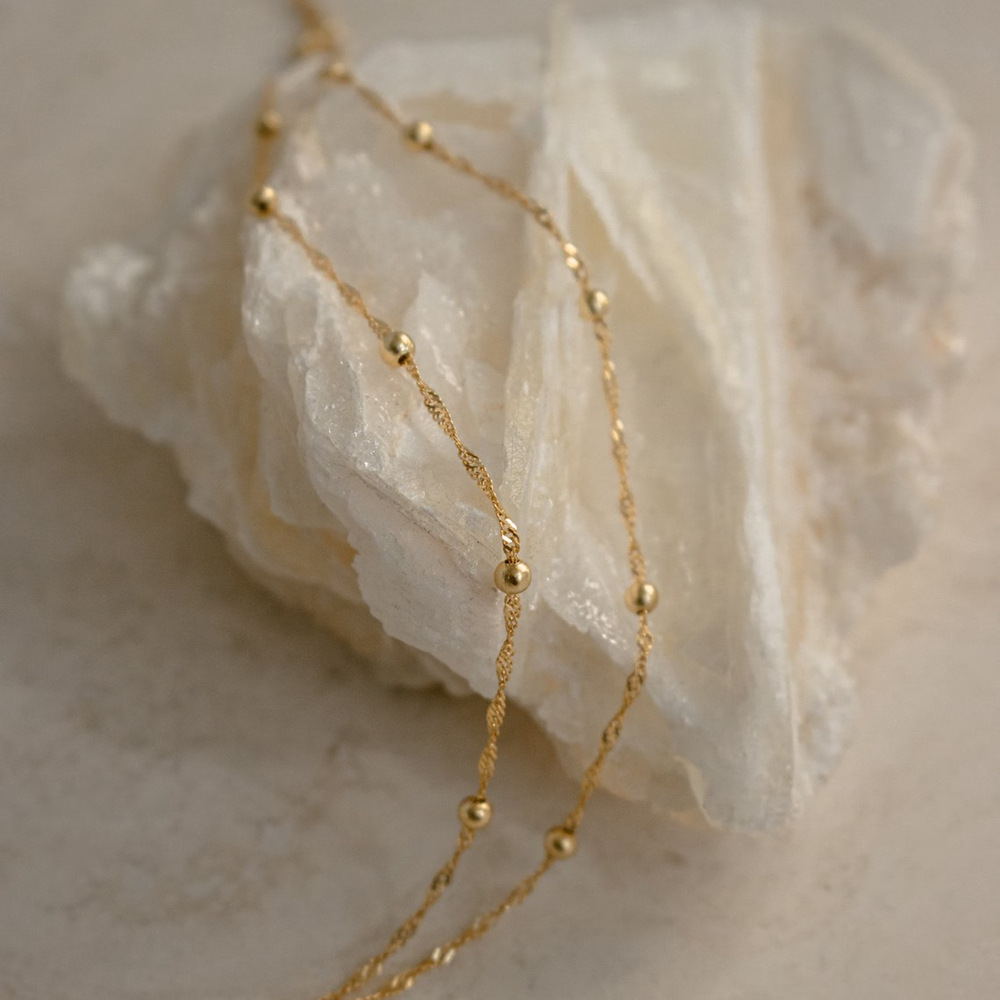 European and American cross-border jewelry fashion copper bead chain versatile metal anklet women's simple personality double-layer twist chain anklet