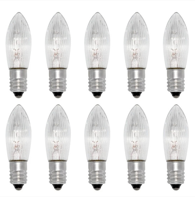 Christmas Light Bulb E10 Tungsten Filament Olive-Shaped Small Candle Light Arch Light Ac 34V Bulb Screw Base Small Screw Socket