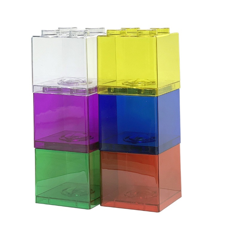 Cross-border building block shaped piggy bank ins acrylic transparent piggy bank coin sundry building block jar household wholesale