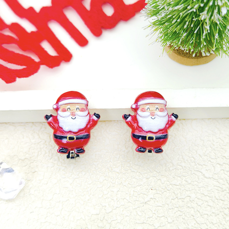[Can] New Kidsren's Christmas Anti-Pain Ear Clip Cartoon Santa Claus Snowman Elk Pierced Earrings