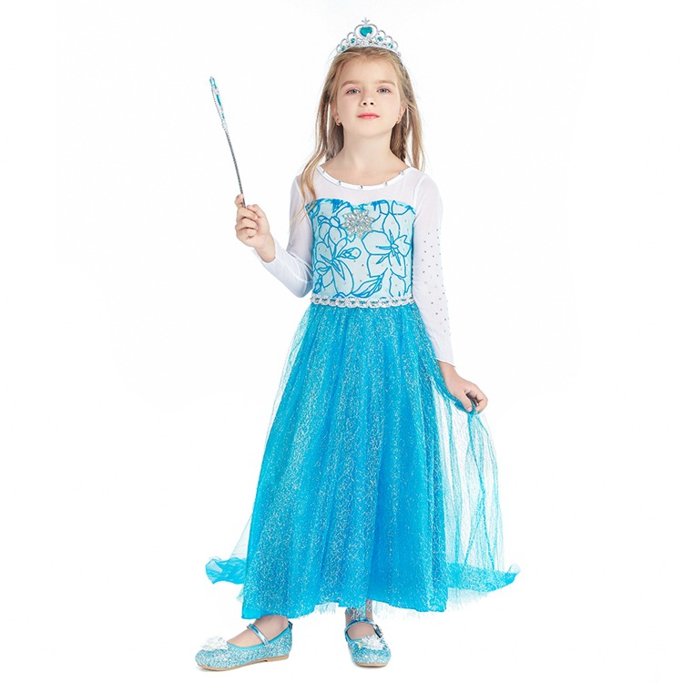 2021 European and American frozen Anna princess dress long sleeve cloak dress Christmas dress Princess dress children's dress