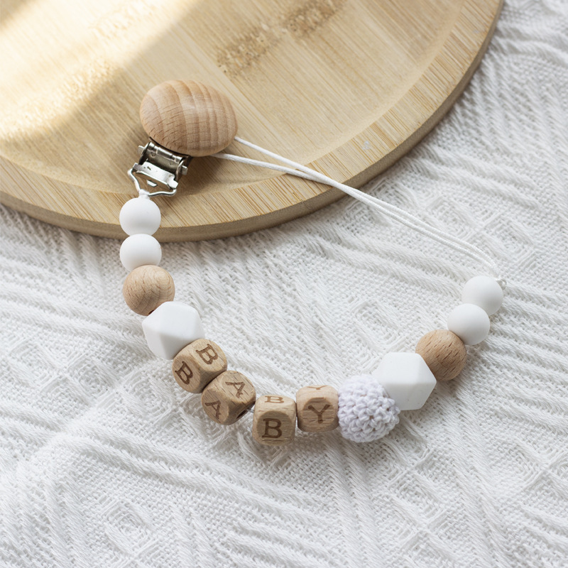 INS Nordic Style Maternal and Infant Products Pacifier Beech Wood Silicone Pacifier Chain Amazon Foreign Trade Anti-drop Chain