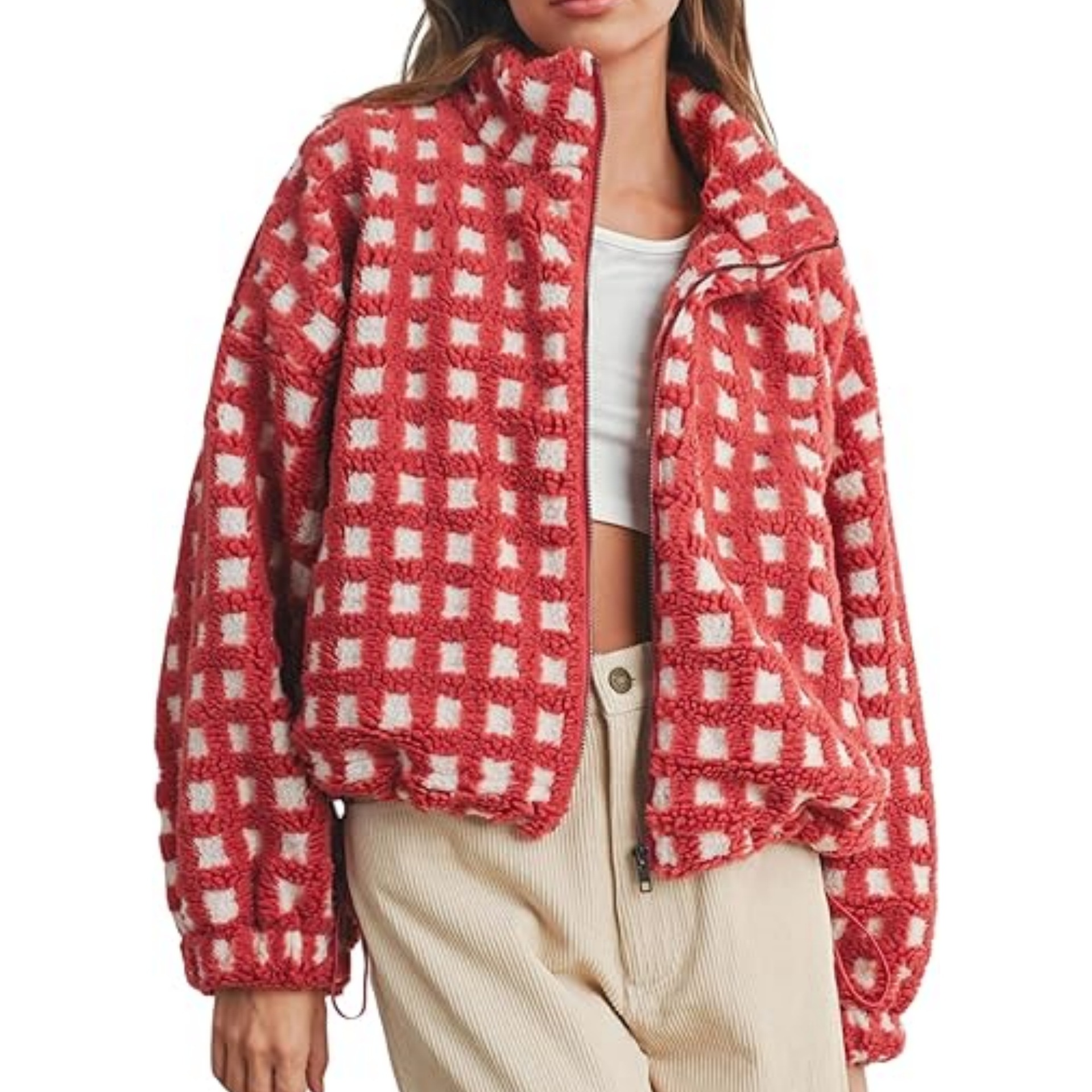Cross-Border European and American Export Amazon 2025 New Women's Blowback Lamb Wool Plaid Fashion Casual Loose Jacket