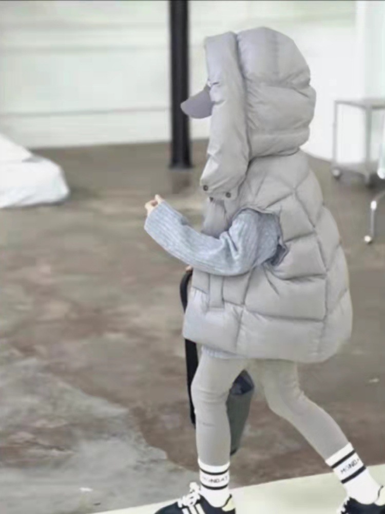 Girls' Down Jacket Vest Autumn and Winter 2024 New Fashionable Children's White Duck Down Korean Style Girls' Ware Jacket Western Style