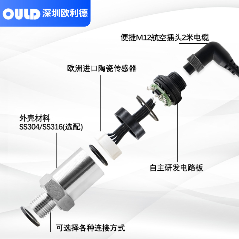 Ouldpt-506 Water Pump Special Water Pressure Sensor Transmitter with Straight and Curved Heads 0-16Bar High Precision