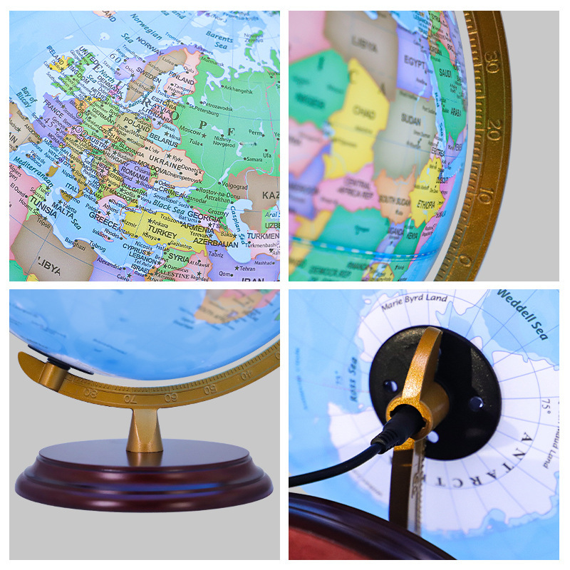 Tianyu Globe 32cm for Primary and Secondary School Students, Office Study Room Wooden Base Ornament, Geography Globe with Light for Desktop
