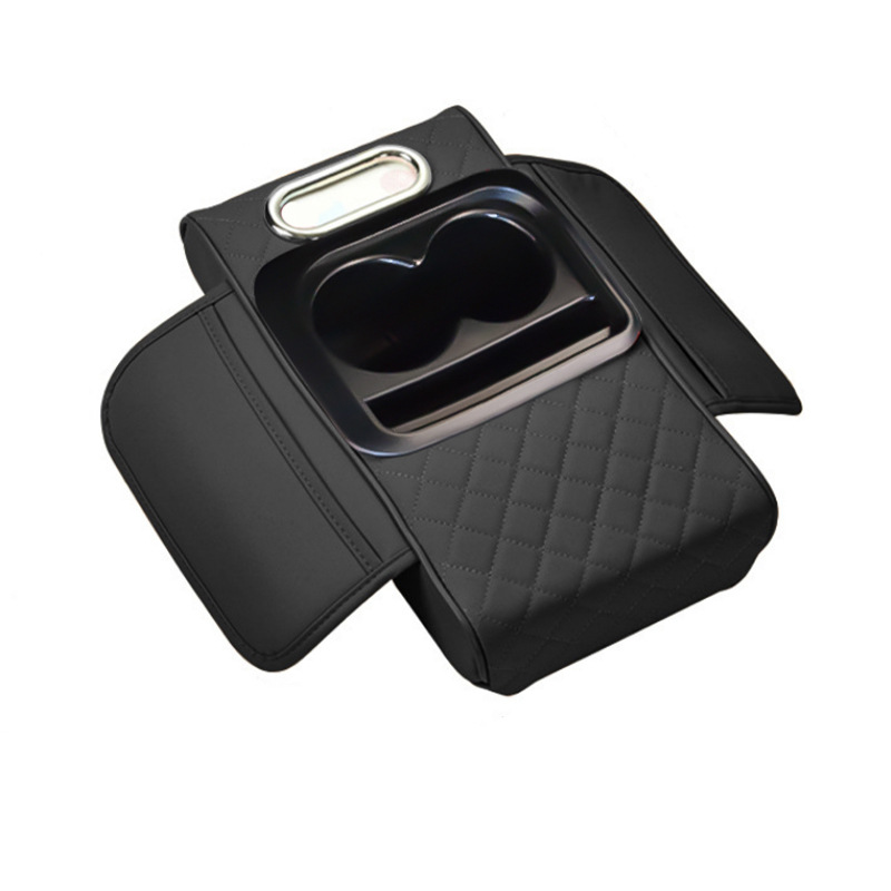 Car armrest box pad multifunctional cup holder car tissue box car interior leather armrest box booster pad