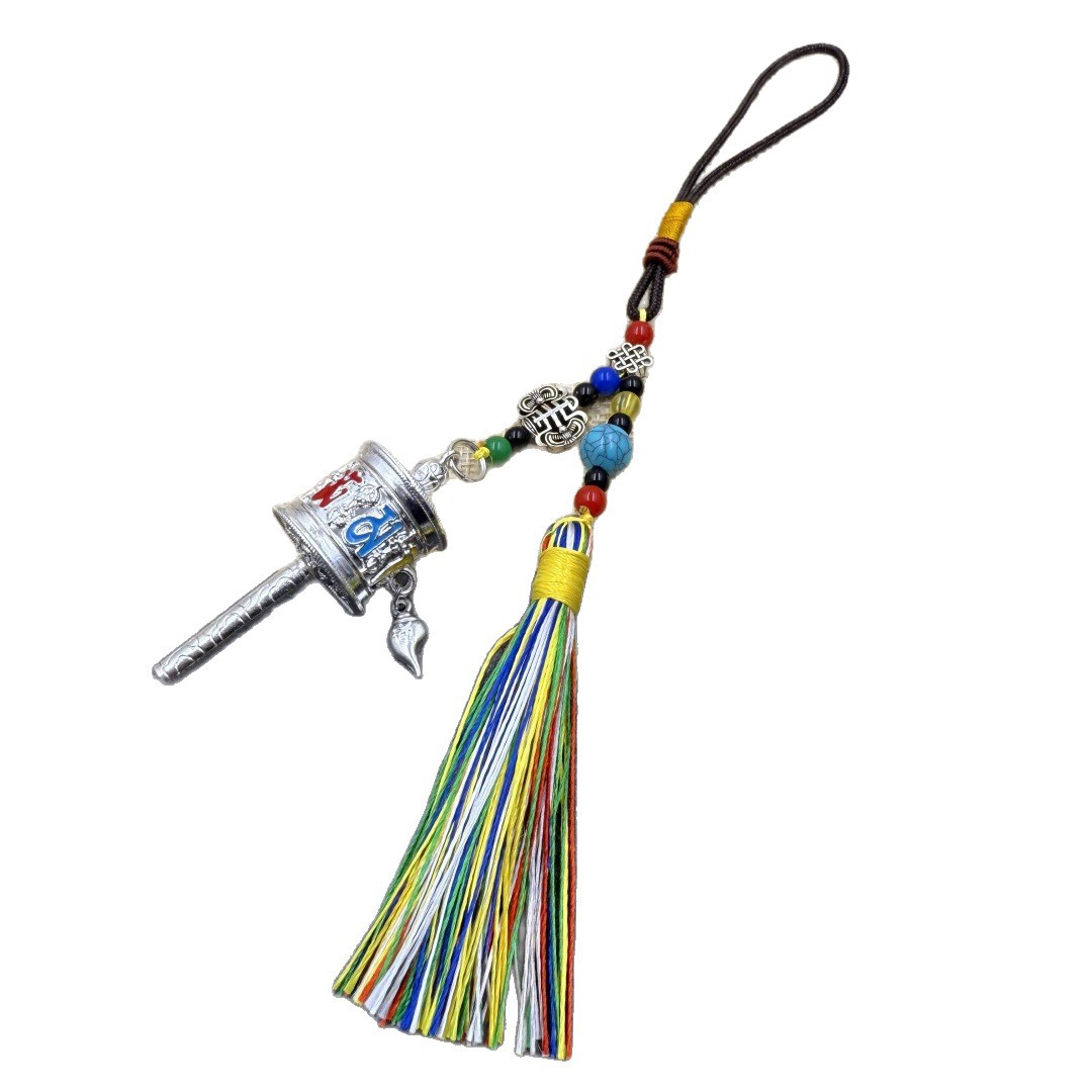 Xizang Yunnan Xizang Jewelry Six-Word Mantra Prayer Wheel Tassel Pendant Bag Car Keychain Prayer Wheel Pendant