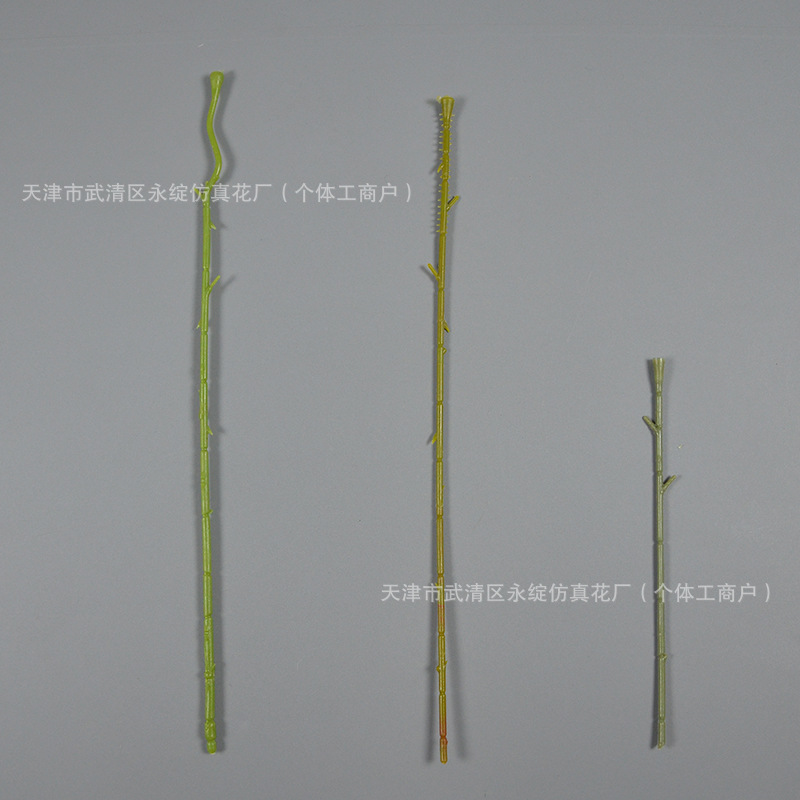 Simulated Rose Stems Wholesale Iron Wire Accessories with Leaves Rose Branches Flower Sticks Wedding Flower Arrangement Green Flower Stem Materials