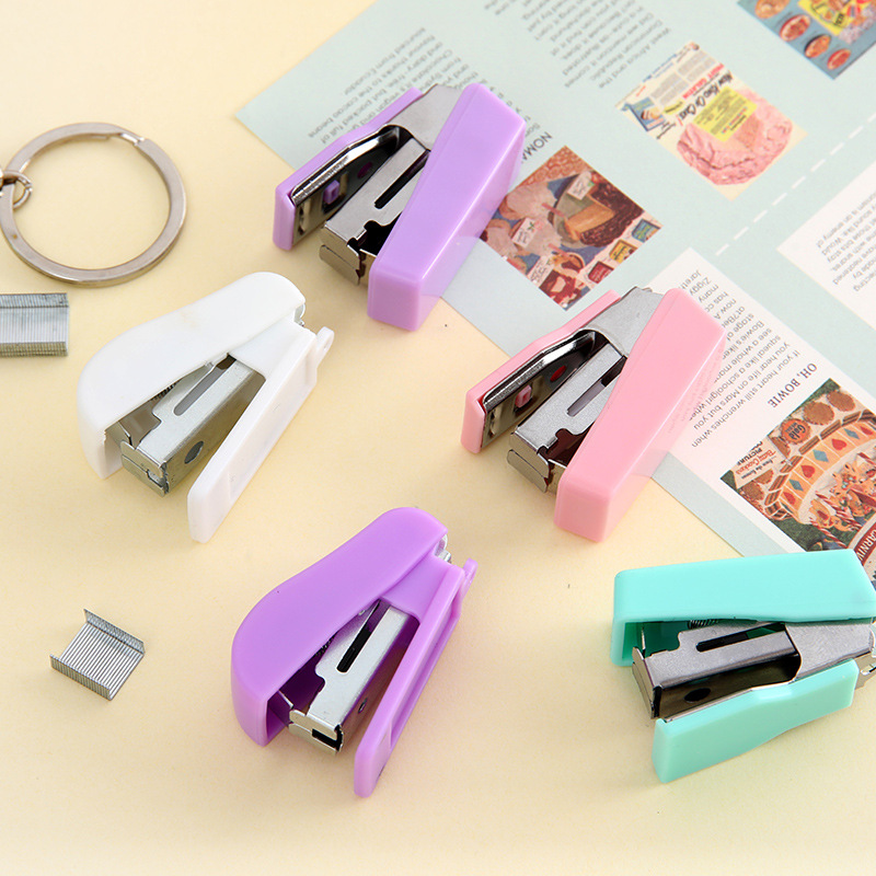Candy color mini stapler cute portable student office binding machine children's hand-held labor-saving stapler