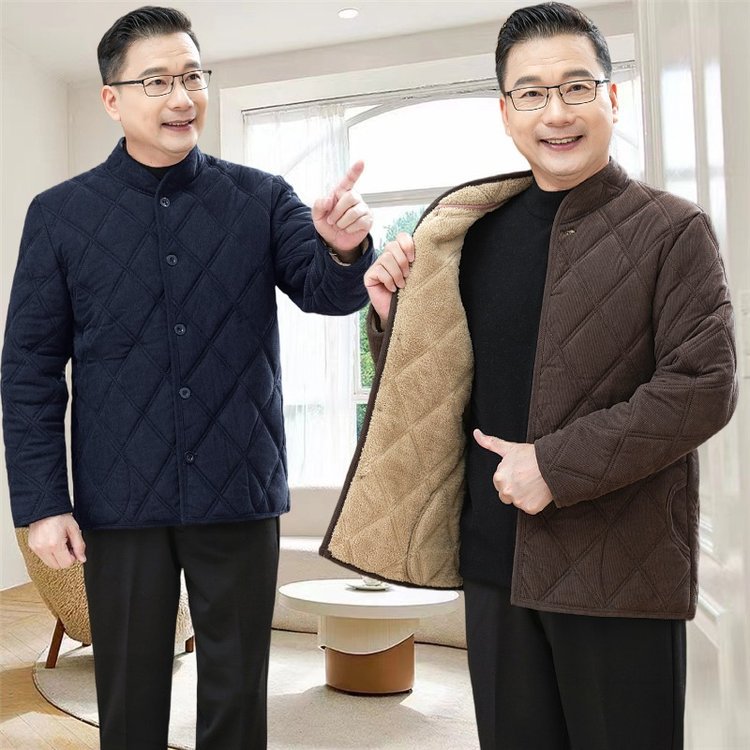 Winter Middle-Aged and Elderly Men's Cotton-Padded Jacket, Dad's Winter Coat, Fleece-Lined and Thickeneded Old Man's Cotton-Padded Jacket, Grandpa's Inner Liner Cotton-Padded Jacket