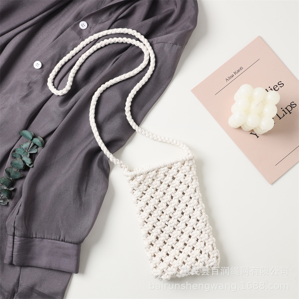 Handmade Woven Mobile Phone Bag Summer Small Bag Mini Crossbody Holiday Women's Bag Multiple Combination Cotton Rope Bag Net Pocket