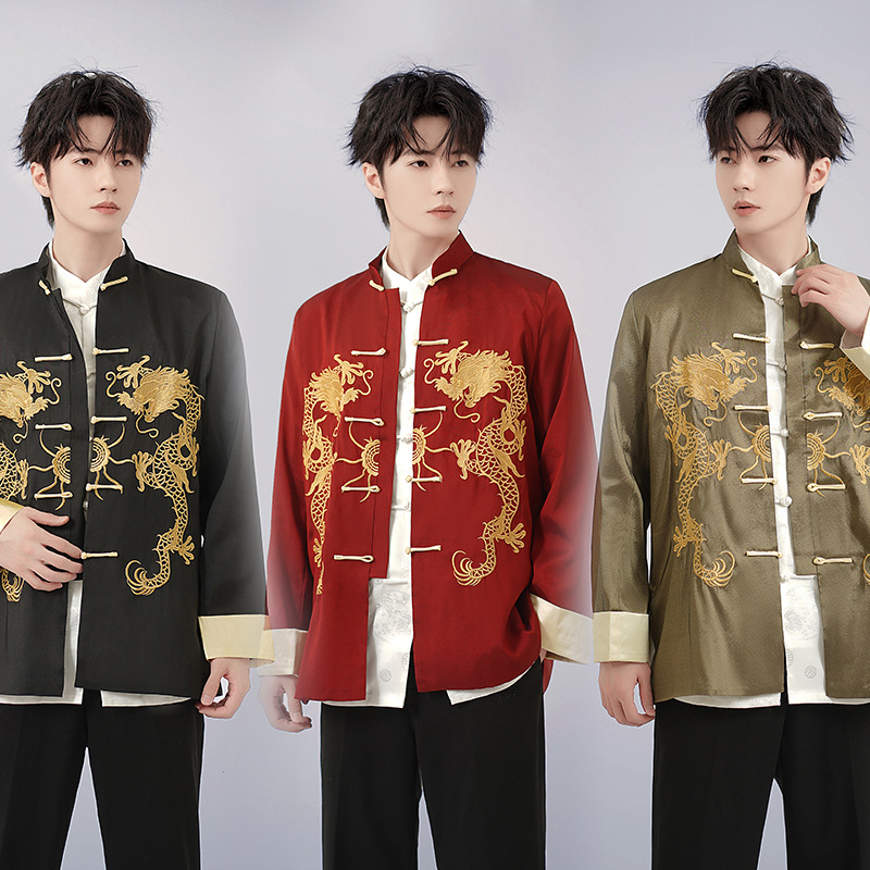 Новый костюм Тан для папы весна и осень 2025 года мужская рубашка с длинным рукавом для среднего и пожилого возраста тайцзи китайский стиль утренние упражнения оптом