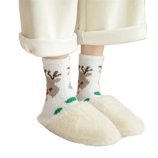 Autumn and Winter Thickeneded Coral Velvet Socks, Warm Half Velvet Socks, Towel Socks, Home Cartoon Sleep Socks, Thickeneded Christmas Socks