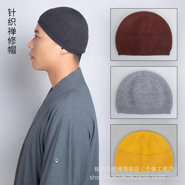 Monk Melon Cap Spring and Autumn Knitted Hat Monk Hat Lay Meditation Monk Warm Elastic Wool Hat