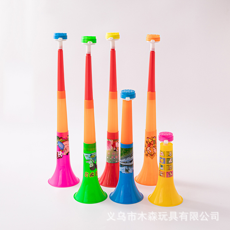 Игрушечный тромбон с тремя секциями, уличная игрушка, мультяшный узор, утолщенный, большой, для детского восторга