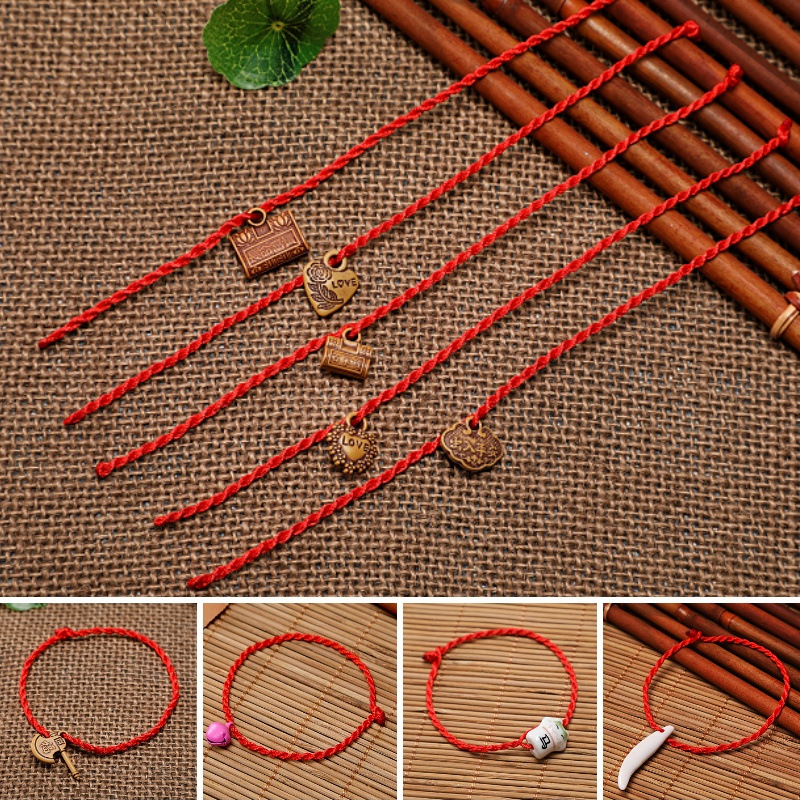 Hand-woven red rope bracelet resin imitation wood red hand rope small gift online store physical store drainage praise red rope