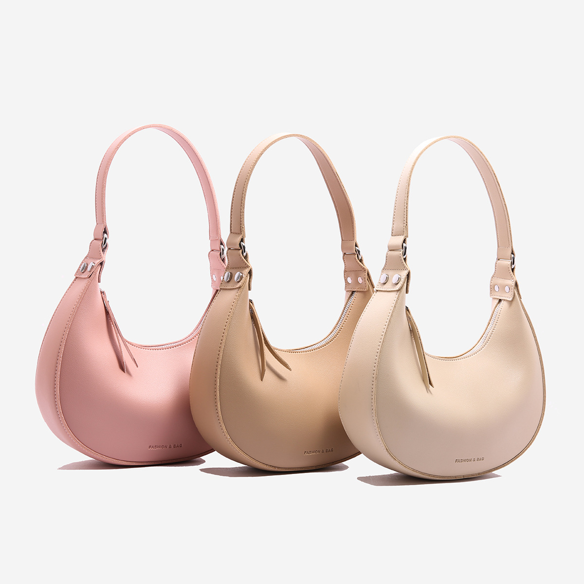 Spring 2025 New Solid Color Half Moon Bag Elegant Simple Fashionable Korean-style One-shoulder Crosbody Portable Underarm Bag for Women