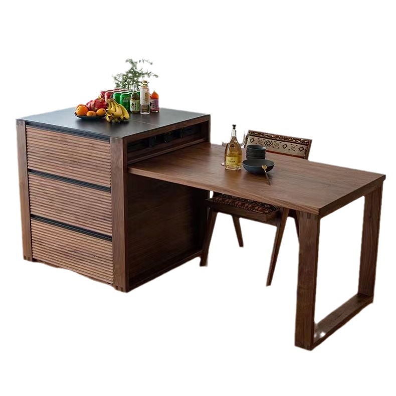 North American Black Walnut Solid Wood Integrated Telescopic Island Table Table Nordic Modern Simple Living Room Log Island Table Storage Cabinet