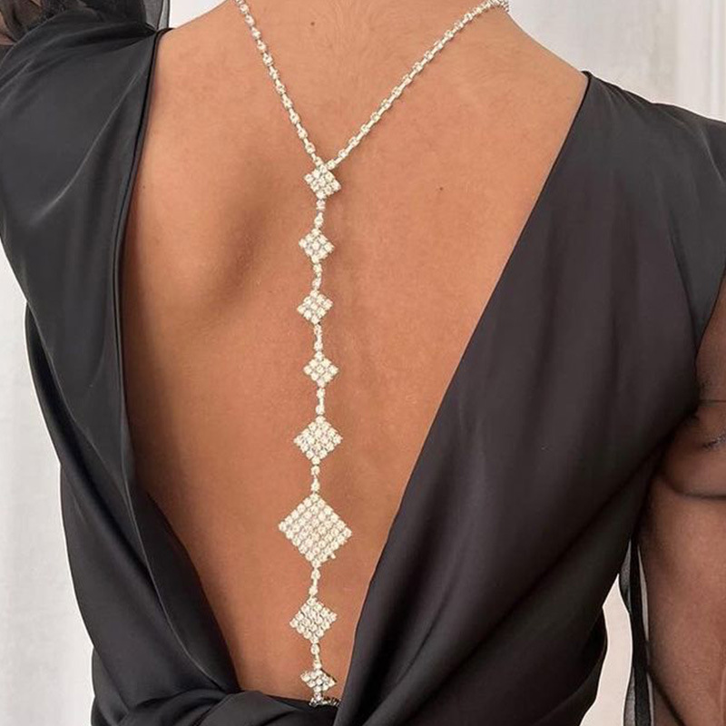 Европейская и американская новая сексуальная бижутерия с цепочкой на спине и стразами, простое свадебное ожерелье