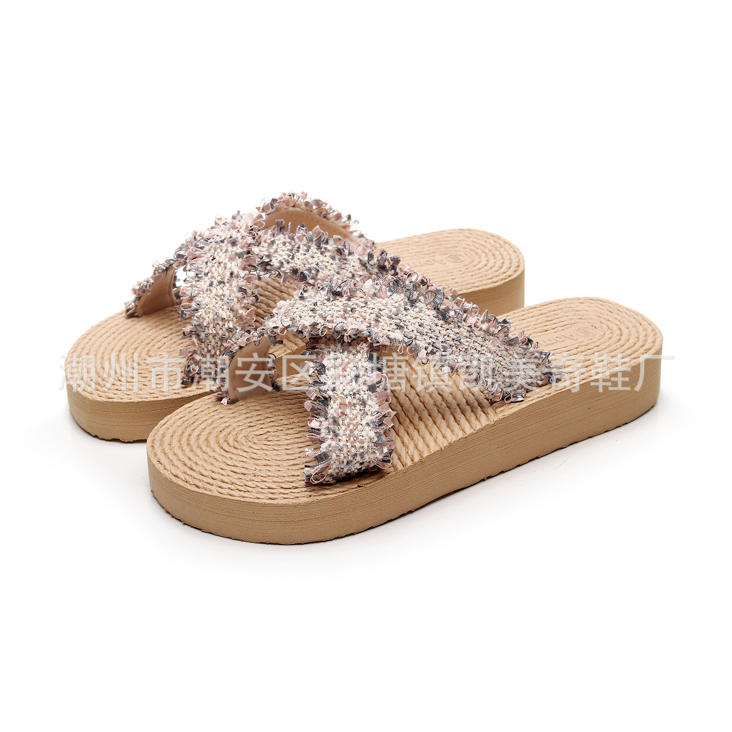 2024 Summer Korean Style Chanel Style Lace Comfortable Cross Belt Malaysia Travel Holiday Wedge Slippers