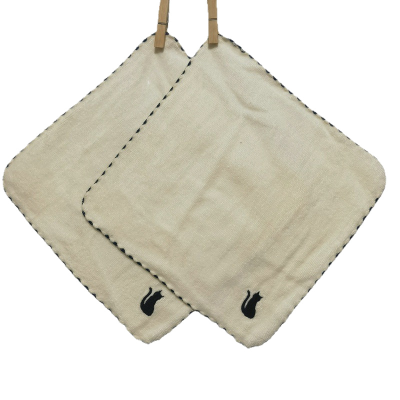 Special offer day single FRANCE black cat embroidery curled cotton single-sided cut velvet small square handkerchief children's towel