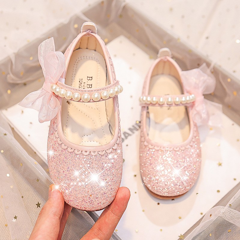 2025 Summer and Autumn New Korean Style Casual Girls Butterfly Diamond Small, Middle and Big Children's Dance Dancing Leather Shoes