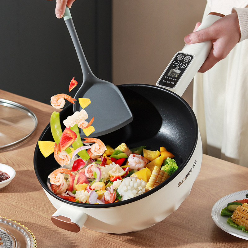 Электрическая сковорода Chigo многофункциональная антипригарная электрическая кастрюля для пара и жарки все-в-одном