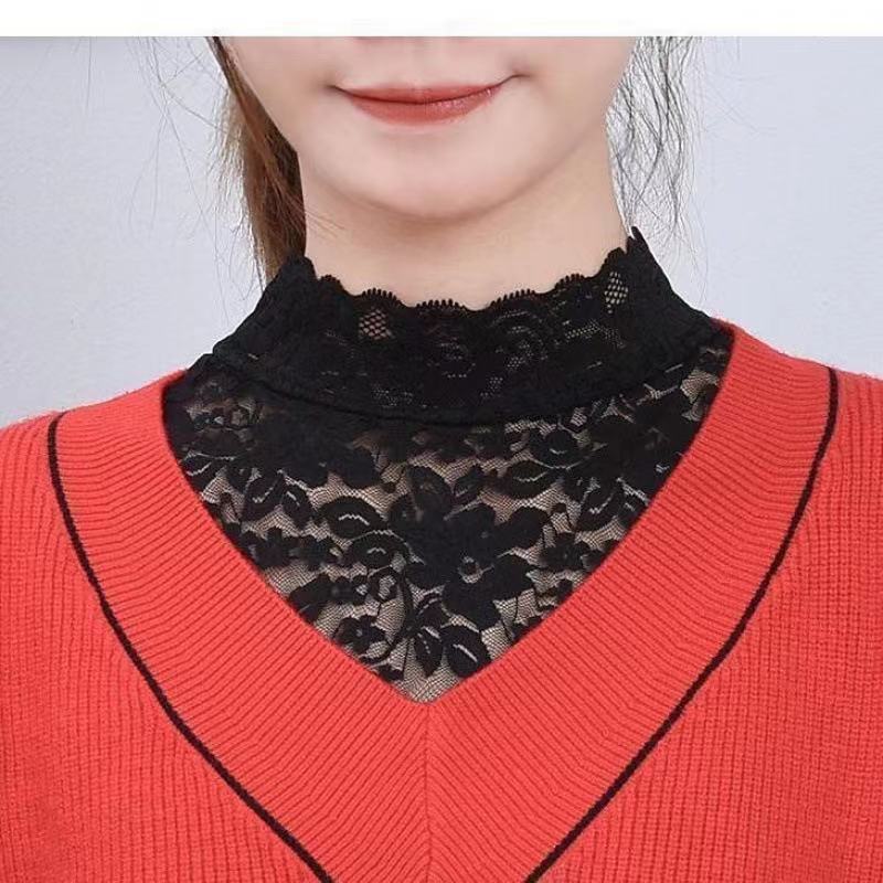 All-Match New Style Fake Collar Women's Autumn and Winter High Elastic Lace Pullover Large Size Base Vest Decorative Lace Collar