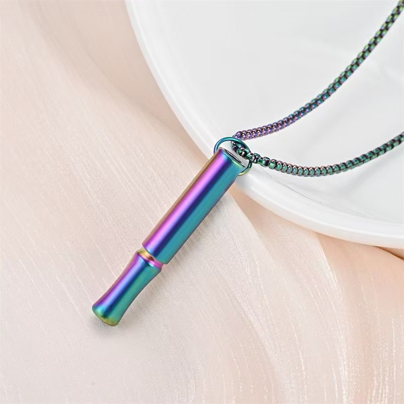 Cross-Border Hot Selling Yoga Meditation Whistle Necklace Mindfulness Pendant Titanium Steel Adjustable Breathing Whistle Decompression Necklace