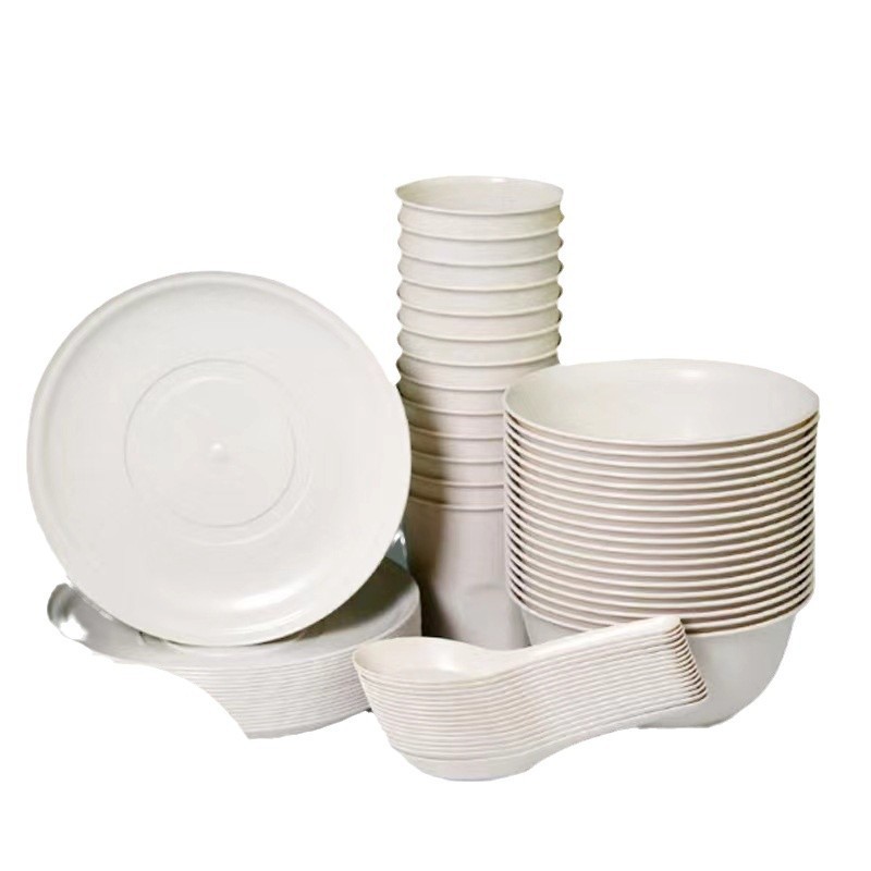 Brown Packing Paper 4-Piece Set of Hard Spoons, Individually Packaged Bowls, Chopsticks and Cups, Four-Piece Set, Rice Husk Disposable Tableware