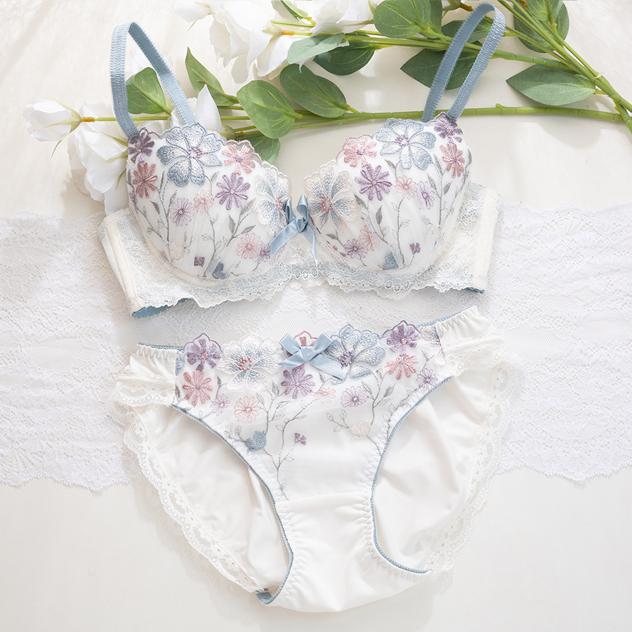 Japanese-Style Foreign Trade Thin Embroidered Bra Set with Push-Up Heart-Shaped Disc Type 2 Large Size Bra