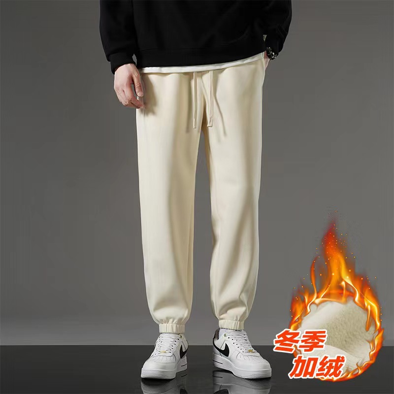 Sports pants men's autumn and winter fleece-lined thickened warm ankle-tied pants men's loose trendy plus size fat casual pants