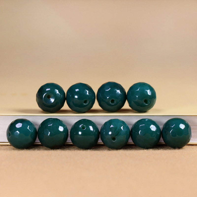 5A Grade Natural Raw Mineral Green Agate Chalcedony Multi-Faceted Agate Bracelet Buddha Beads Round Bead Single Circle Bracelet 14mm