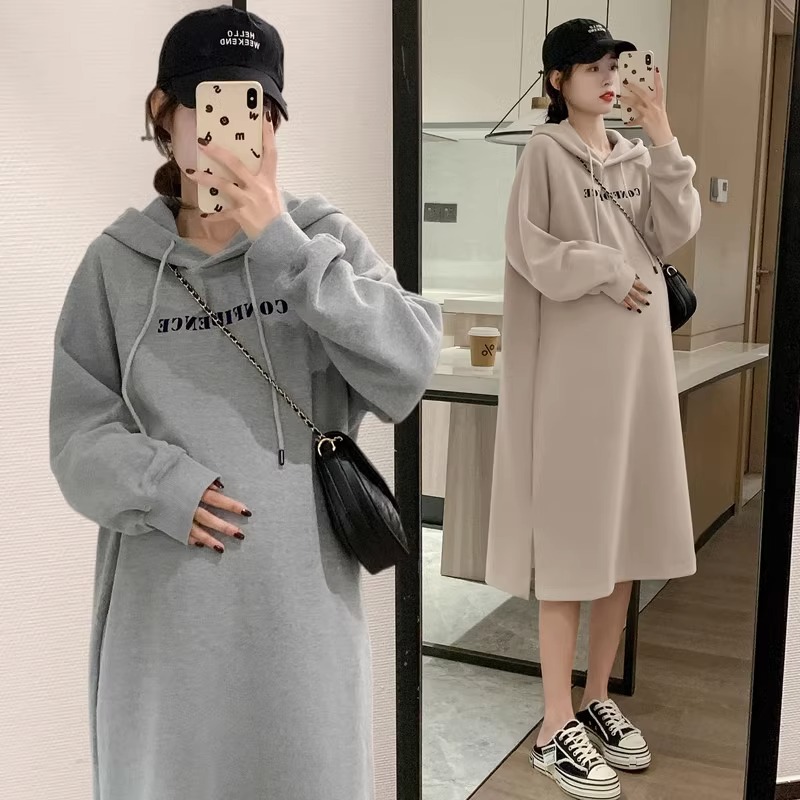 ins pregnant women's autumn and winter sweater long dress fashion casual western style women's spring and autumn fashionable top outer wear