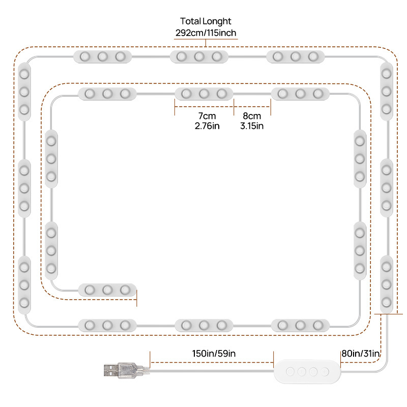 Makeup lamp usb three-color dimming self-adhesive mirror cross-border makeup mirror bulb Hollywood mirror headlight source manufacturer