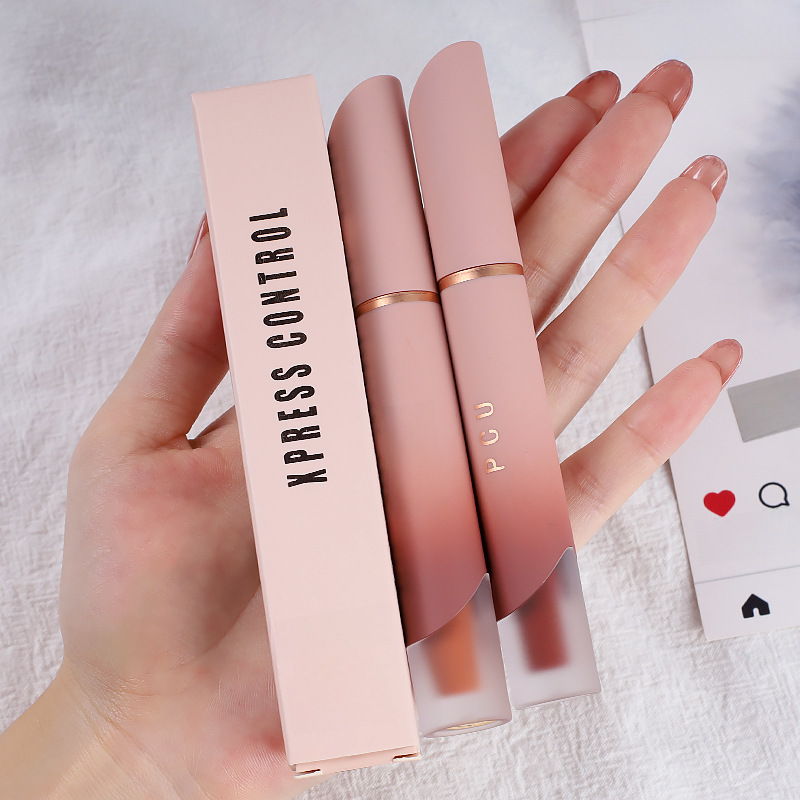 Cross-border explosions PCU powder tube matte matte lip glaze non-stick cup does not fade vintage cream lip mud nude makeup lipstick