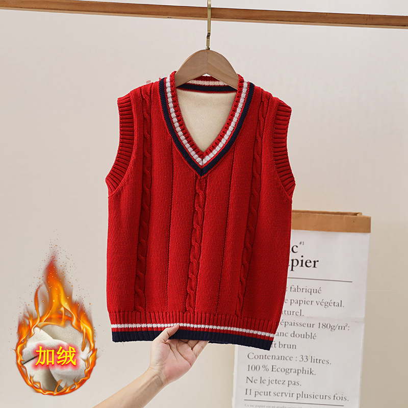 Children's Sweater Vest Boys and Girls Knitted Wool Vest Autumn and Winter New Children's Primary School Uniform